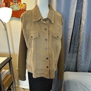 VTG Endurance Women's Genuine‎ Suade Jacket Size 2X Beige Trucker Button Down